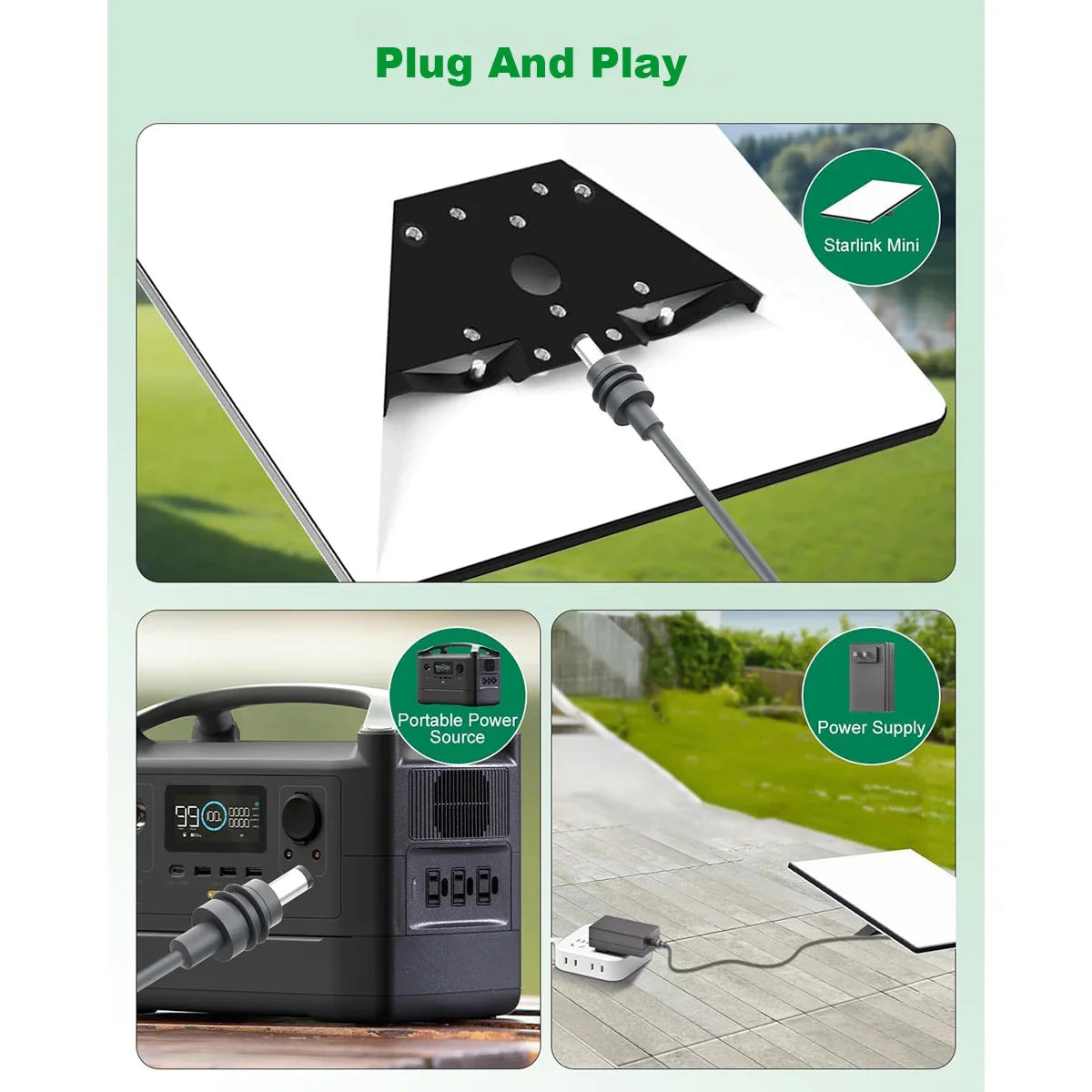 Starlink Cable for Mini Power Charging Replacement Cable (DC to DC Power Cord 5.5*2.1mm Waterproof 18AWG Adapter Plug And Play)
