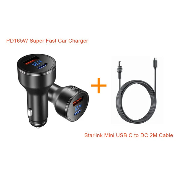 For Starlink Mini PD165W Super Fast For StarLink Space-x Mini USB C To DC Cable Cigarette Lighter Charger Adapter Power Supply)