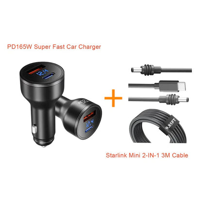 PD165W Super Fast Car Charger Set 3m(Cigarette Lighter USB Charger Charging for Android Laptops MacBook iPad iPhone Samsung Xiaomi)