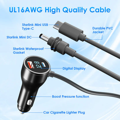 Starlink Mini Boost Pressure Car/DC/USB-C to DC With Switch Cable