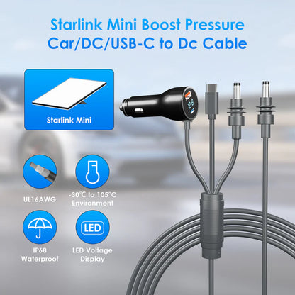 Starlink Mini Boost Pressure Car/DC/USB-C to DC With Switch Cable