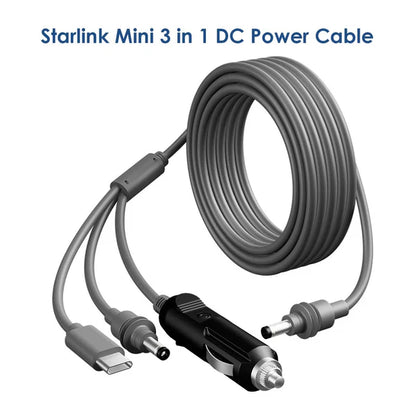 Starlink Mini 3 in 1 DC Power Cable Cord (Waterproof Extension Starlink Mini USB C 12-20V Cigarette Lighter Plug and DC Male)