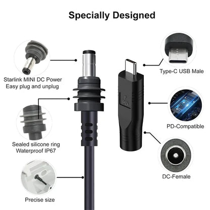 Starlink Mini Ethernet DC Power Cable with USB C to DC Adapter