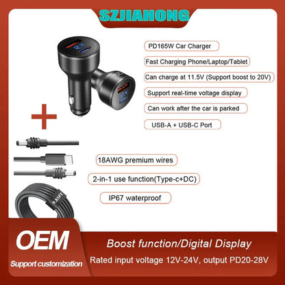 PD165W Super Fast Car Charger Set 3m(Cigarette Lighter USB Charger Charging for Android Laptops MacBook iPad iPhone Samsung Xiaomi)